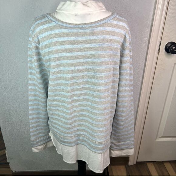 New! Tommy Hilfigure Knit Pullover Gray/Blue/White Women’s Sweater Sz XL - Picture 3 of 13